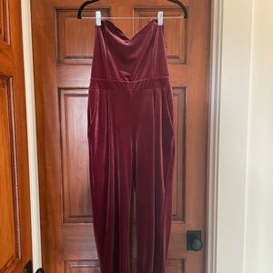 Burgundy Strapless Velvet Jumpsuit